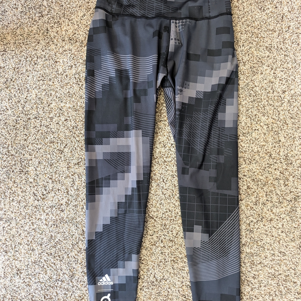 Peloton X Adidas Black and Gray Patterned Leggings